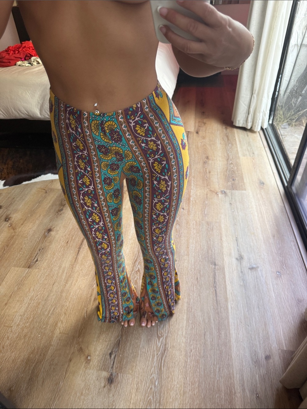 Novella Royale Yellow Multi Boho Stripe Flared Leggings